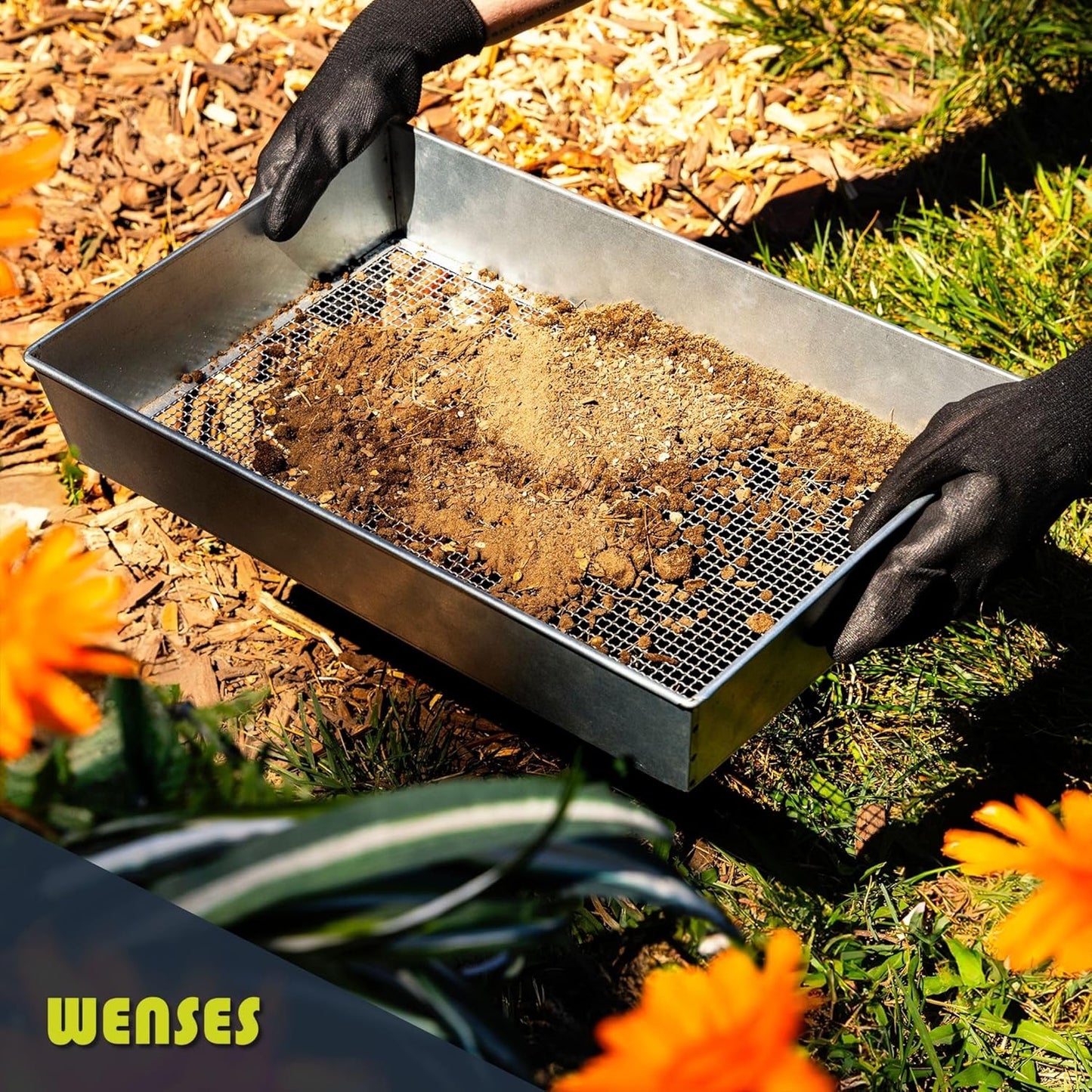 Wide Soil Sifter, 1/4-inch Galvanized Garden Sieve with Gloves | Heavy-duty build for landscaping and larger garden projects