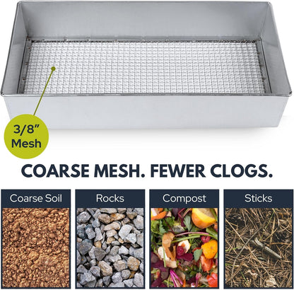 Wide Soil Sifter, 1/4-inch Galvanized Garden Sieve with Gloves | Heavy-duty build for landscaping and larger garden projects