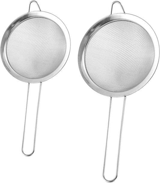 2PCS Fine Mesh Strainers Set Small Stainless Steel Sieves with Handles For Straining Cocktail Flour Powdered Sugar Tea Bar Tool