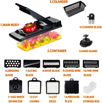 Hand‑Press Vegetable Chopper with Container – Manual Multi‑Blade Food & Onion Chopper, Premium Vegetable Cutter Manual for Kitchen Meal Prep