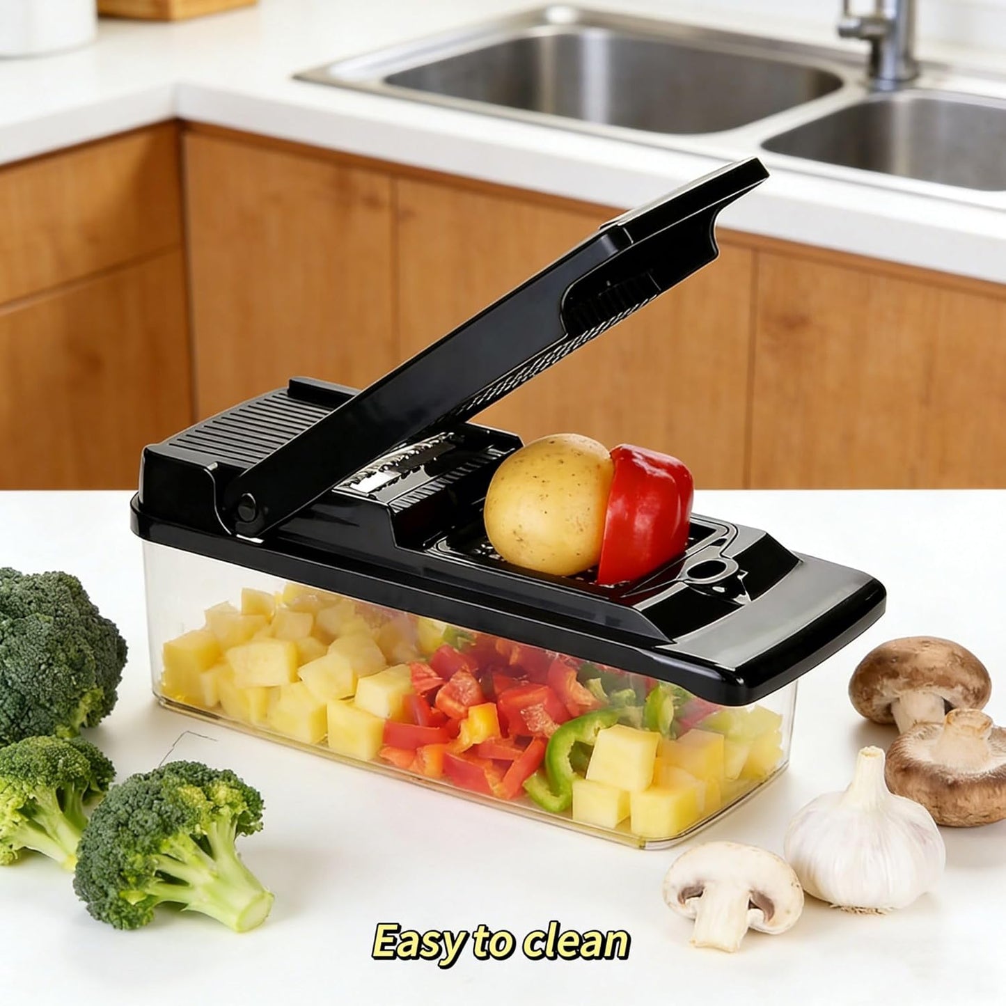 Hand‑Press Vegetable Chopper with Container – Manual Multi‑Blade Food & Onion Chopper, Premium Vegetable Cutter Manual for Kitchen Meal Prep