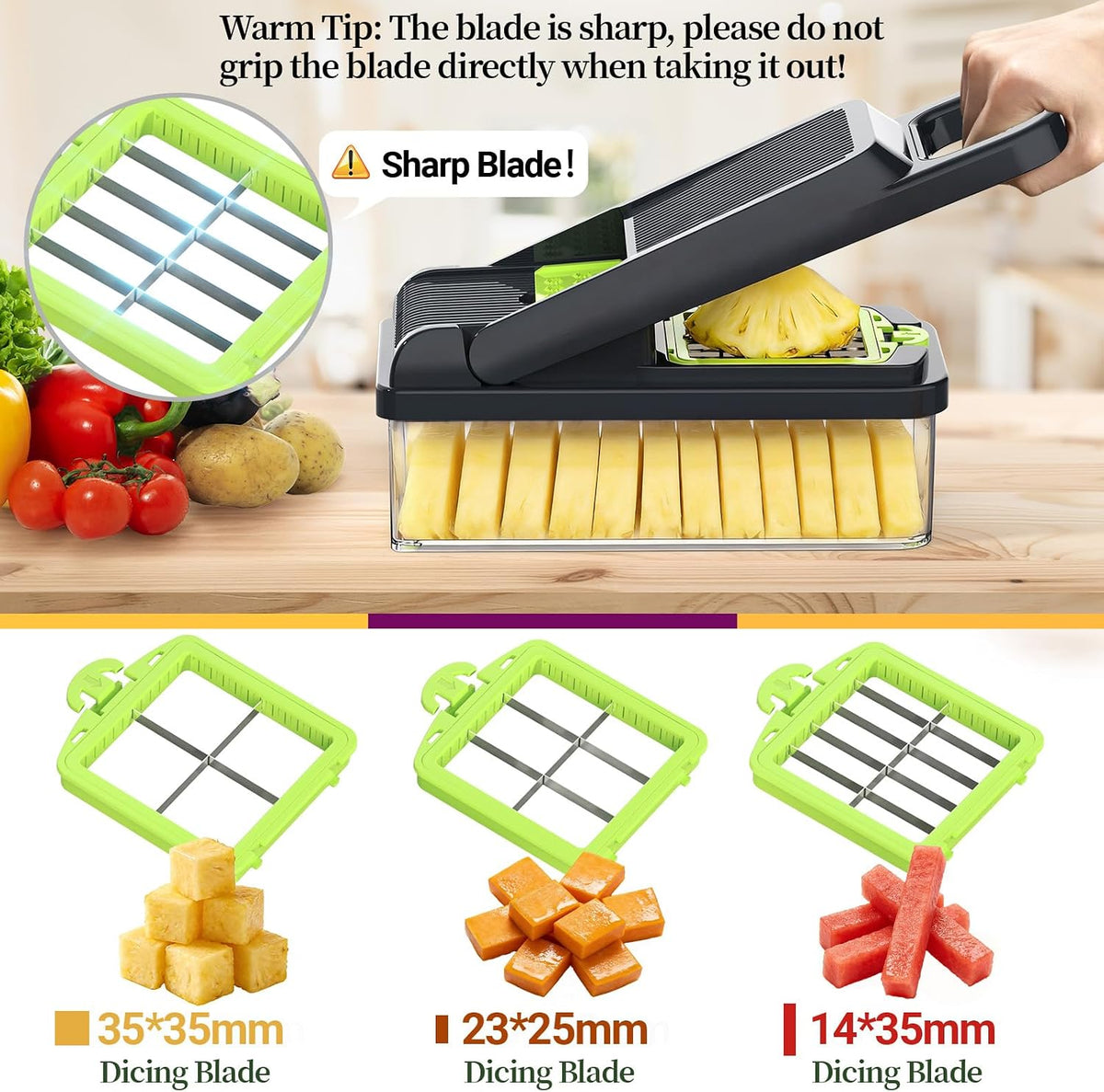 12-in-1 Vegetable Chopper 7 Blades, Veggie Cutter with Handle, Black/White | Stainless Steel Blades, Food Container and Lid, Dicer, Slicer, Julienne, Egg Separator, Non-slip Base, Include Cleaning Tools