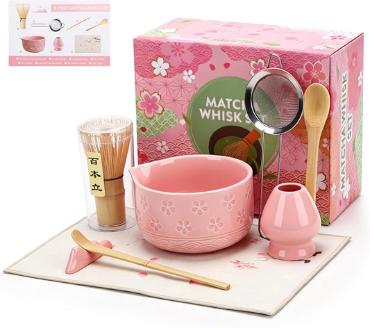 Matcha Whisk Set 8 Pcs Complete Matcha Starter Kit | With Ceramic Bowl, Bamboo Whisk, Holder, Spoon, Sifter, Spoon Stand For Matcha Lovers Ceremonial Gift Set