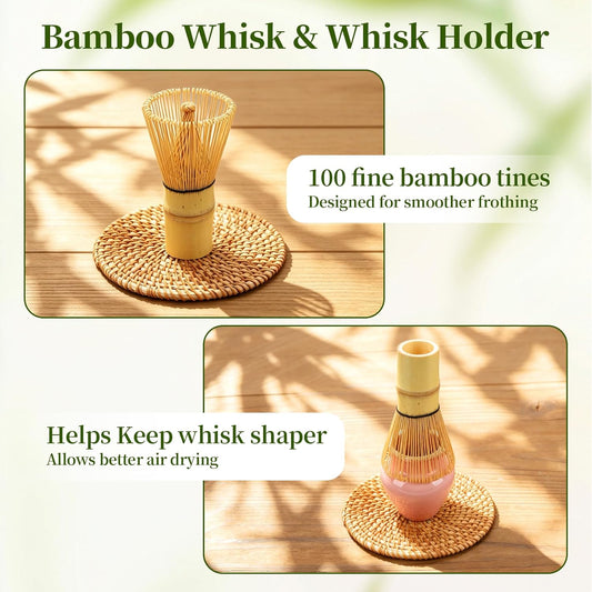 Matcha Whisk Set 8 Pcs Complete Matcha Starter Kit | With Ceramic Bowl, Bamboo Whisk, Holder, Spoon, Sifter, Spoon Stand For Matcha Lovers Ceremonial Gift Set