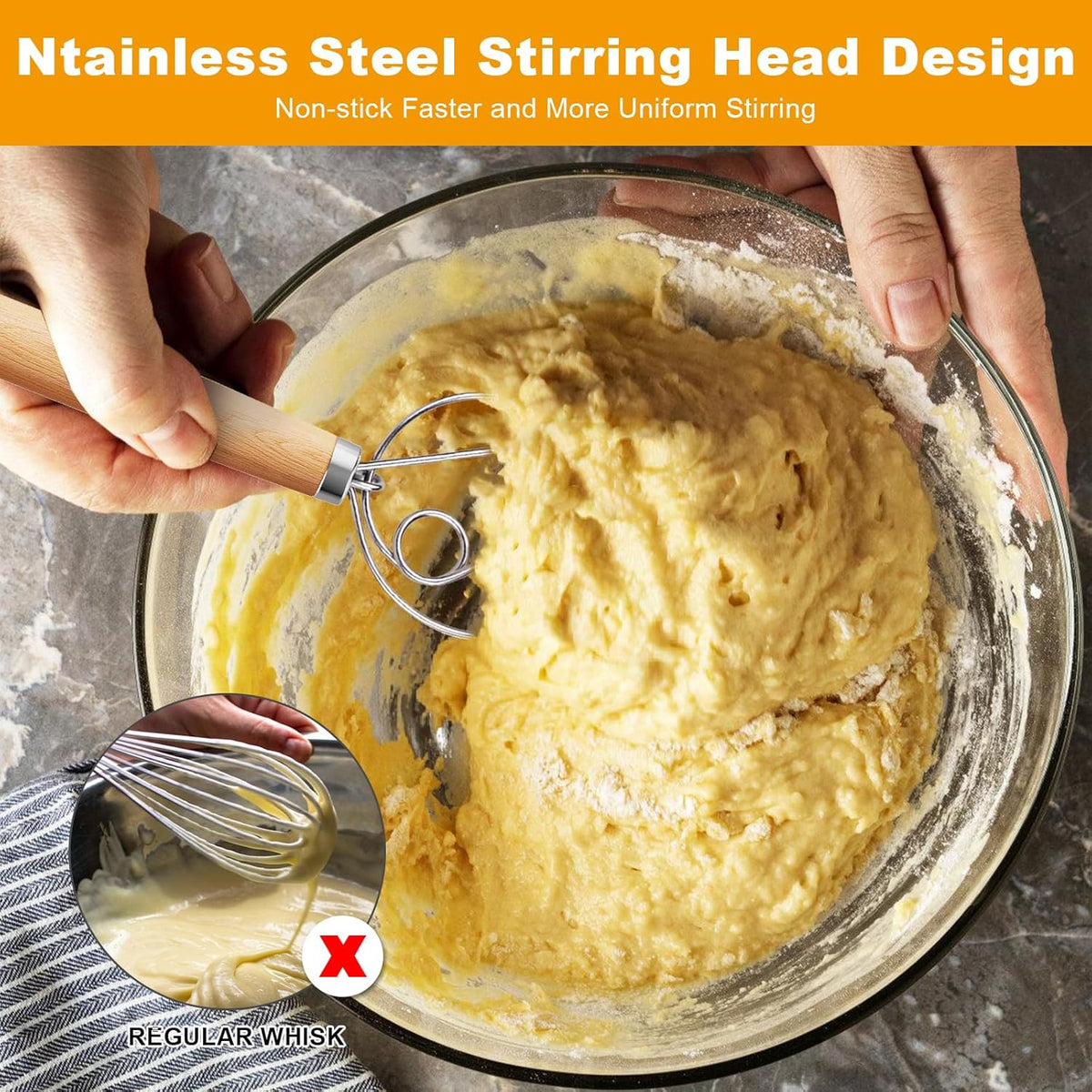 Aqdocvf 2‑Pack Danish Dough Whisk,13‑Inch Dutch Whisk with Cleaning‑Brush