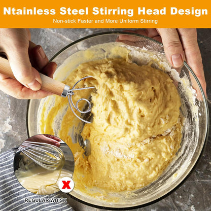 Aqdocvf 2‑Pack Danish Dough Whisk,13‑Inch Dutch Whisk with Cleaning‑Brush