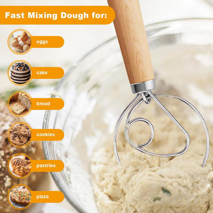 Aqdocvf 2‑Pack Danish Dough Whisk,13‑Inch Dutch Whisk with Cleaning‑Brush