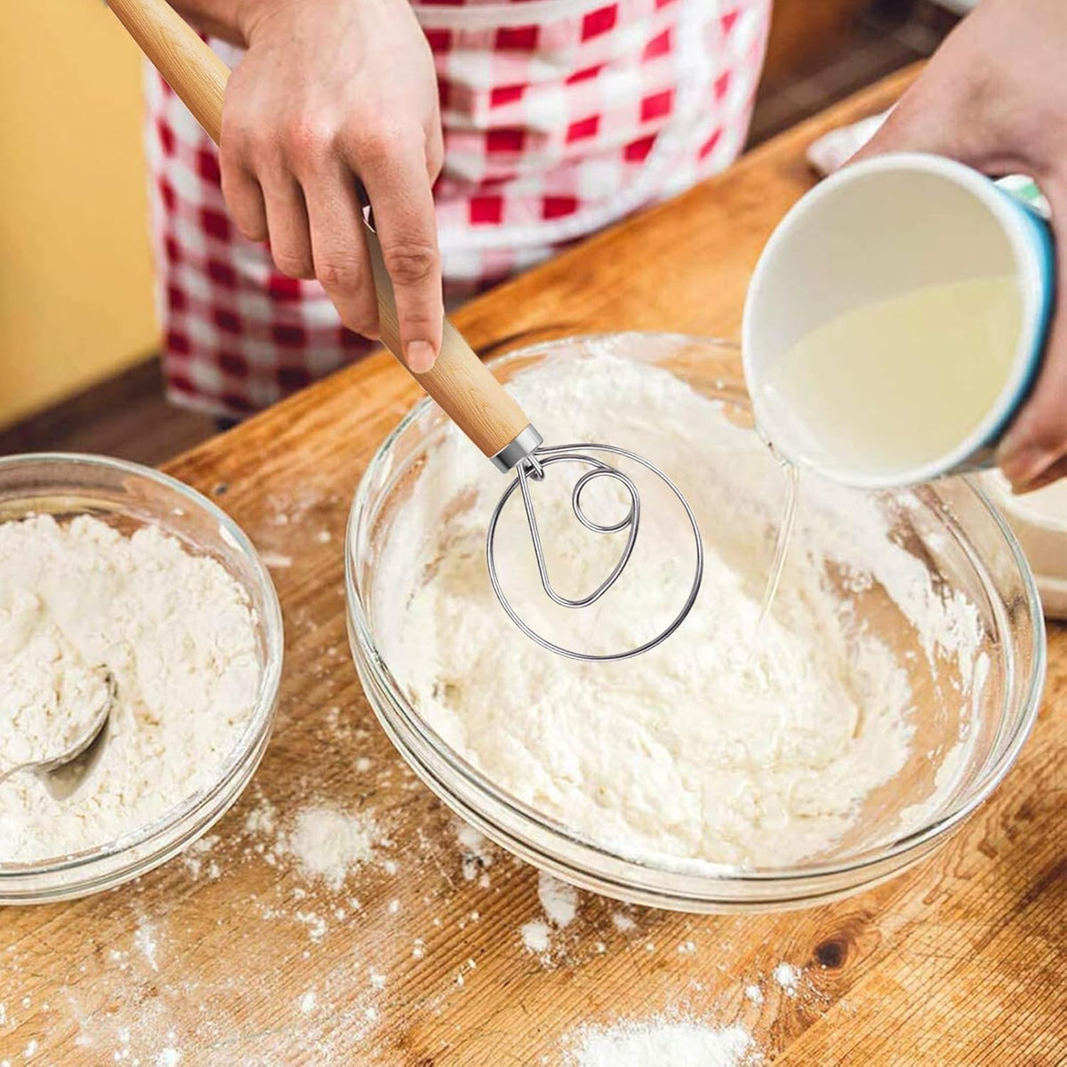 Aqdocvf 2‑Pack Danish Dough Whisk,13‑Inch Dutch Whisk with Cleaning‑Brush