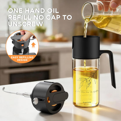 17oz/500ml Premium Olive Oil Sprayer for Cooking, 2 in 1 Glass Olive Oil Dispenser Bottle for Kitchen Gadgets, Spray Bottle with Portion Control for Salad, Frying, BBQ (Black)