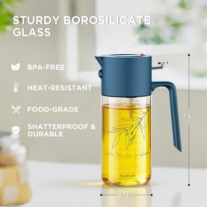 17oz/500ml Premium Olive Oil Sprayer for Cooking, 2 in 1 Glass Olive Oil Dispenser Bottle for Kitchen Gadgets, Spray Bottle with Portion Control for Salad, Frying, BBQ (Black)