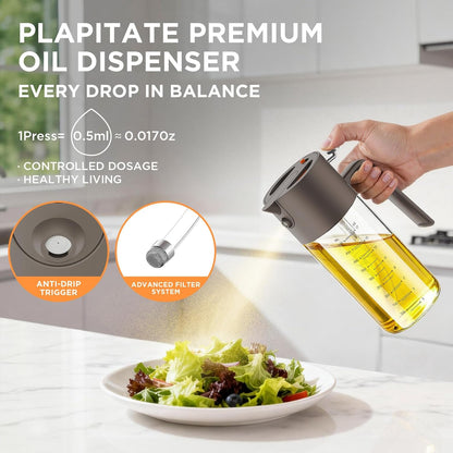 17oz/500ml Premium Olive Oil Sprayer for Cooking, 2 in 1 Glass Olive Oil Dispenser Bottle for Kitchen Gadgets, Spray Bottle with Portion Control for Salad, Frying, BBQ (Black)