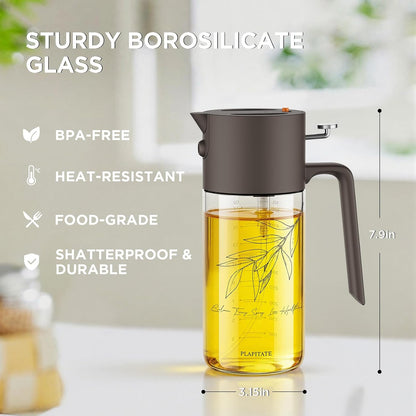 17oz/500ml Premium Olive Oil Sprayer for Cooking, 2 in 1 Glass Olive Oil Dispenser Bottle for Kitchen Gadgets, Spray Bottle with Portion Control for Salad, Frying, BBQ (Black)