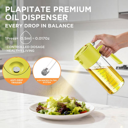 17oz/500ml Premium Olive Oil Sprayer for Cooking, 2 in 1 Glass Olive Oil Dispenser Bottle for Kitchen Gadgets, Spray Bottle with Portion Control for Salad, Frying, BBQ (Black)