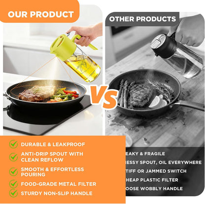 17oz/500ml Premium Olive Oil Sprayer for Cooking, 2 in 1 Glass Olive Oil Dispenser Bottle for Kitchen Gadgets, Spray Bottle with Portion Control for Salad, Frying, BBQ (Black)