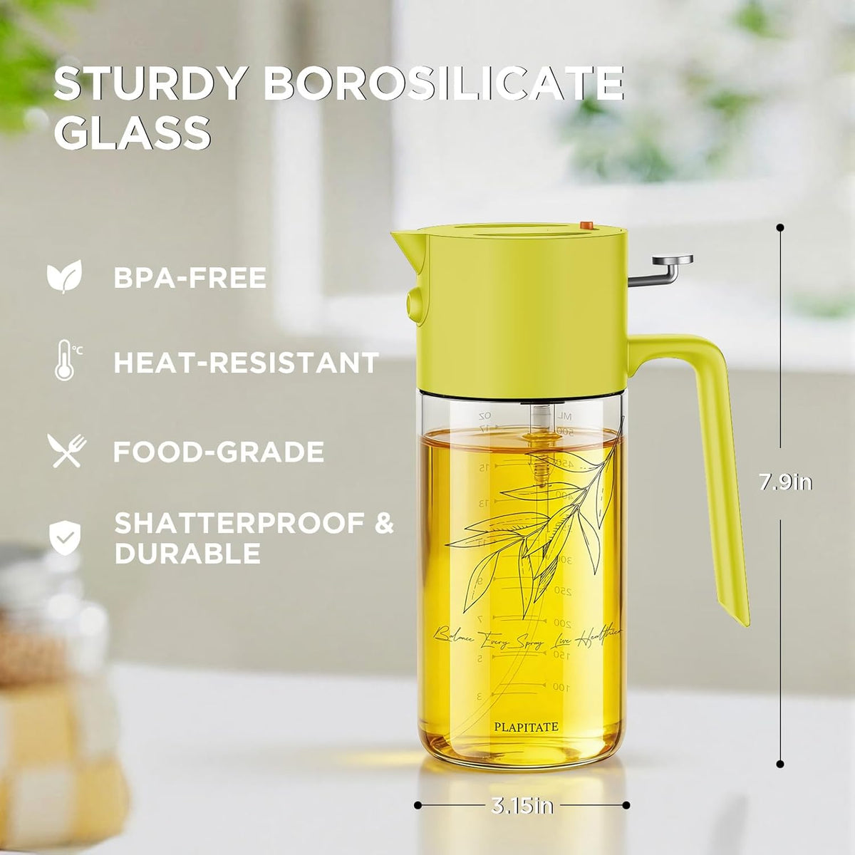 17oz/500ml Premium Olive Oil Sprayer for Cooking, 2 in 1 Glass Olive Oil Dispenser Bottle for Kitchen Gadgets, Spray Bottle with Portion Control for Salad, Frying, BBQ (Black)