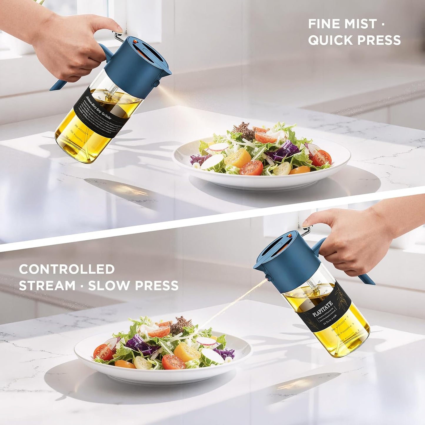 17oz/500ml Premium Olive Oil Sprayer for Cooking, 2 in 1 Glass Olive Oil Dispenser Bottle for Kitchen Gadgets, Spray Bottle with Portion Control for Salad, Frying, BBQ (Black)