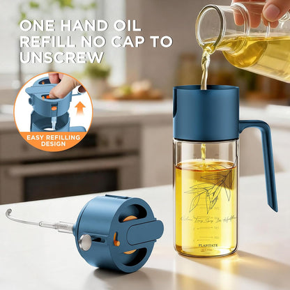 17oz/500ml Premium Olive Oil Sprayer for Cooking, 2 in 1 Glass Olive Oil Dispenser Bottle for Kitchen Gadgets, Spray Bottle with Portion Control for Salad, Frying, BBQ (Black)