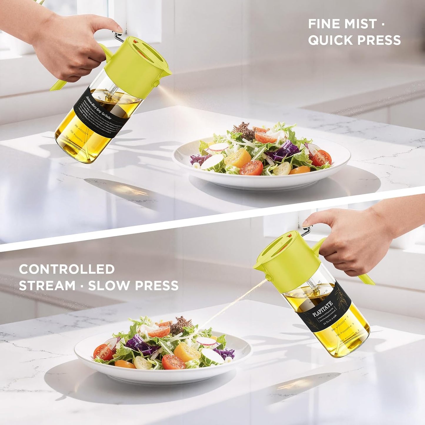 17oz/500ml Premium Olive Oil Sprayer for Cooking, 2 in 1 Glass Olive Oil Dispenser Bottle for Kitchen Gadgets, Spray Bottle with Portion Control for Salad, Frying, BBQ (Black)