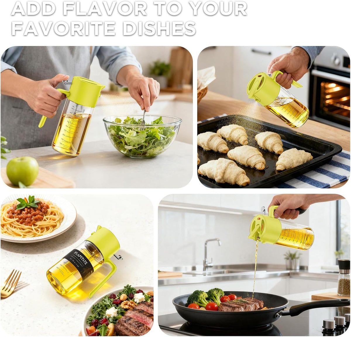 17oz/500ml Premium Olive Oil Sprayer for Cooking, 2 in 1 Glass Olive Oil Dispenser Bottle for Kitchen Gadgets, Spray Bottle with Portion Control for Salad, Frying, BBQ (Black)