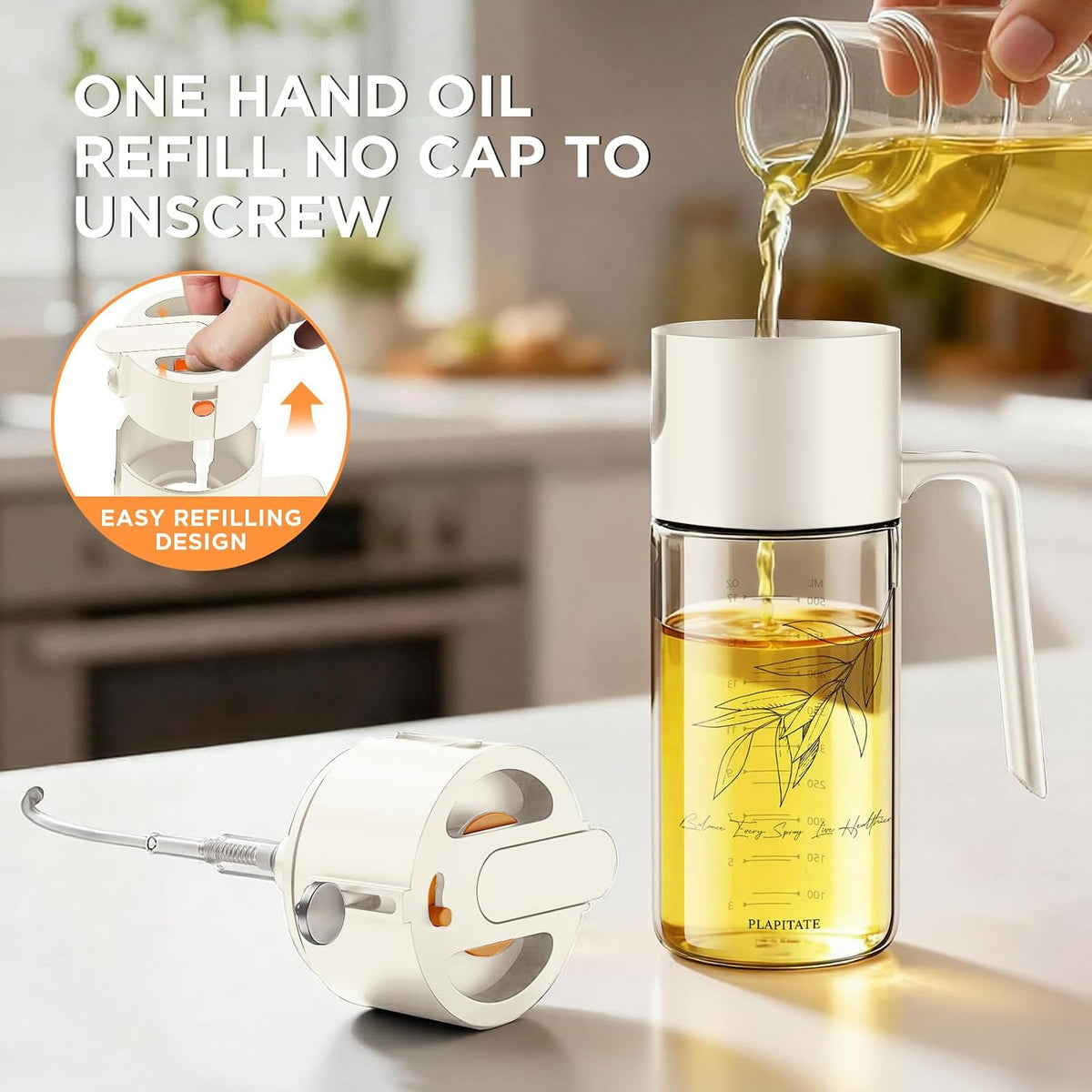 17oz/500ml Premium Olive Oil Sprayer for Cooking, 2 in 1 Glass Olive Oil Dispenser Bottle for Kitchen Gadgets, Spray Bottle with Portion Control for Salad, Frying, BBQ (Black)