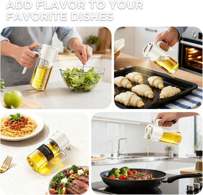 17oz/500ml Premium Olive Oil Sprayer for Cooking, 2 in 1 Glass Olive Oil Dispenser Bottle for Kitchen Gadgets, Spray Bottle with Portion Control for Salad, Frying, BBQ (Black)