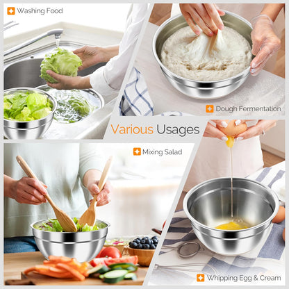 Stainless Steel Mixing Bowls with Airtight Clear Lids, Khaki