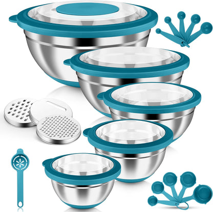 Stainless Steel Mixing Bowls with Airtight Clear Lids, Khaki