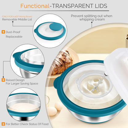 Stainless Steel Mixing Bowls with Airtight Clear Lids, Khaki