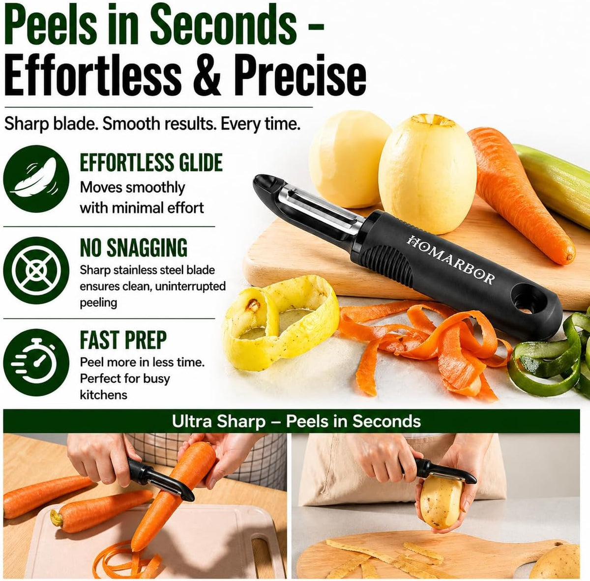 Black Premium Vegetable Peeler | Ultra-Sharp Swivel Stainless Steel Blade | Ergonomic Soft Grip Handle | Mango Peeler | Dishwasher Safe | Skin Peeler for Veggies & Fruits | Potato Peeler & Eye Remover