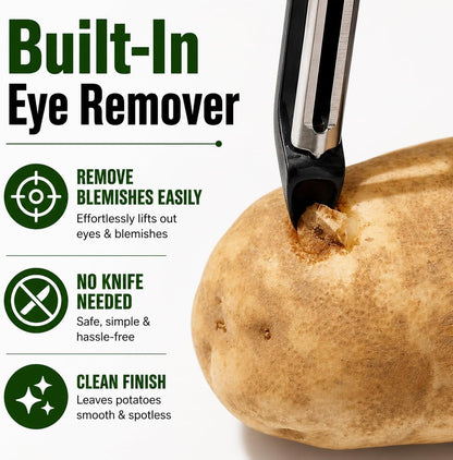 Black Premium Vegetable Peeler | Ultra-Sharp Swivel Stainless Steel Blade | Ergonomic Soft Grip Handle | Mango Peeler | Dishwasher Safe | Skin Peeler for Veggies & Fruits | Potato Peeler & Eye Remover