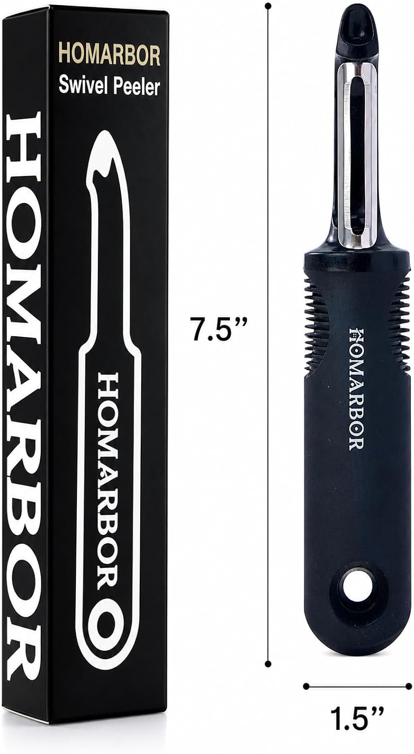 Black Premium Vegetable Peeler | Ultra-Sharp Swivel Stainless Steel Blade | Ergonomic Soft Grip Handle | Mango Peeler | Dishwasher Safe | Skin Peeler for Veggies & Fruits | Potato Peeler & Eye Remover