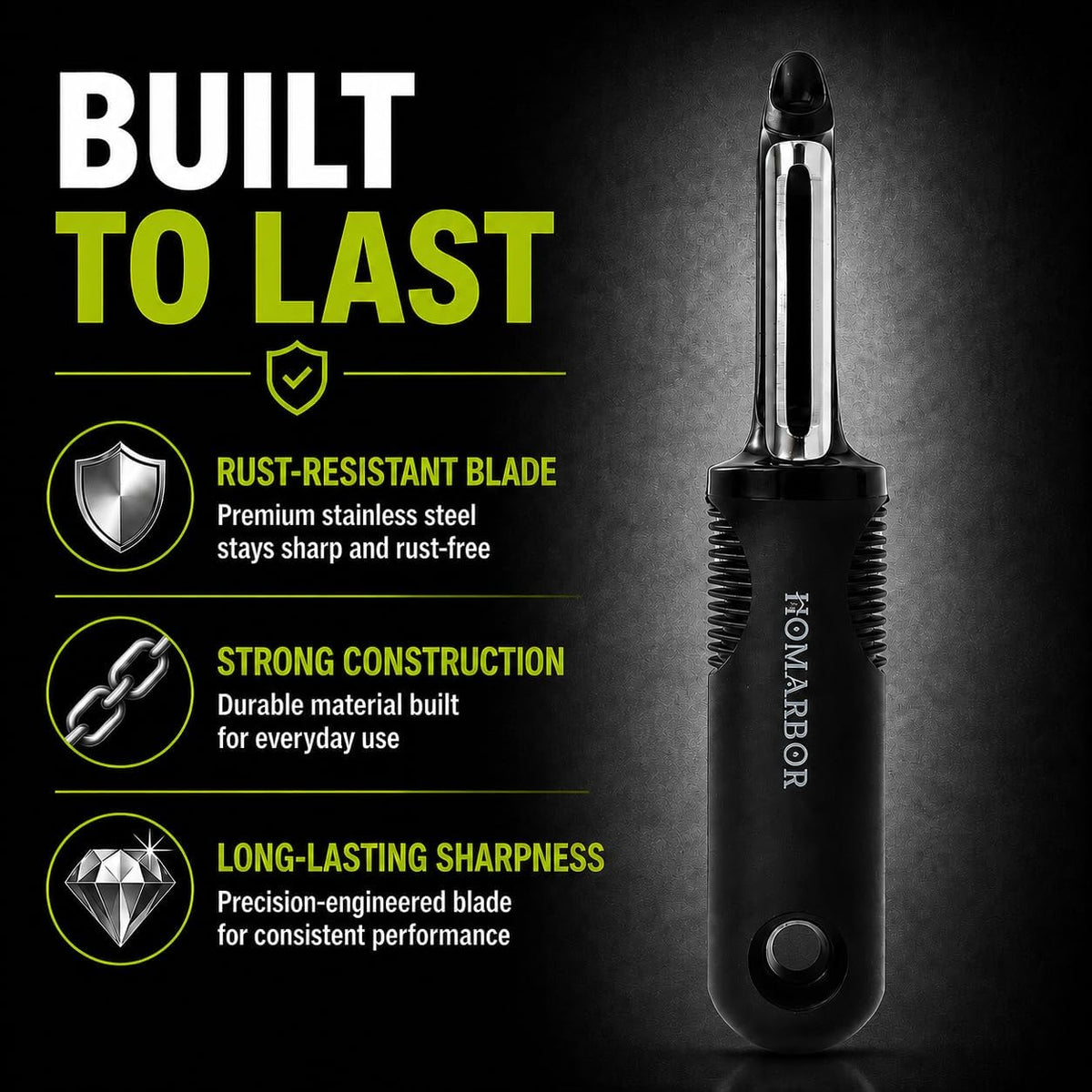 Black Premium Vegetable Peeler | Ultra-Sharp Swivel Stainless Steel Blade | Ergonomic Soft Grip Handle | Mango Peeler | Dishwasher Safe | Skin Peeler for Veggies & Fruits | Potato Peeler & Eye Remover