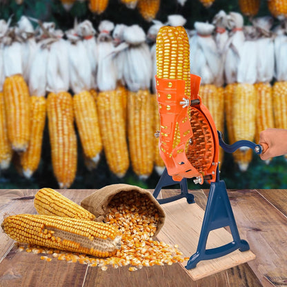 Corn Sheller Hand Crank, Steel Corn Cob Thresher with Stand | Manual Quick Corn Cob Stripper Tool for Home Use, Heavy Duty Corn Cob Stripper for Farms and Families