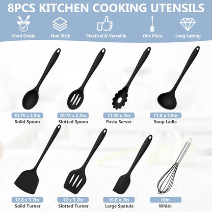 Silicone Cooking Utensils Set, 8 PCS Kitchen Utensils Set, Black