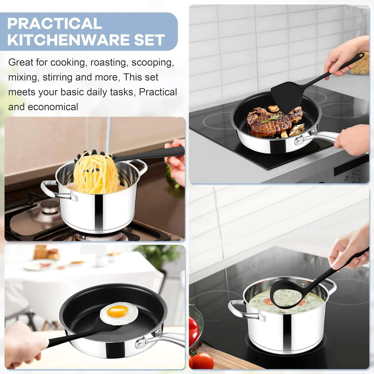 Silicone Cooking Utensils Set, 8 PCS Kitchen Utensils Set, Black