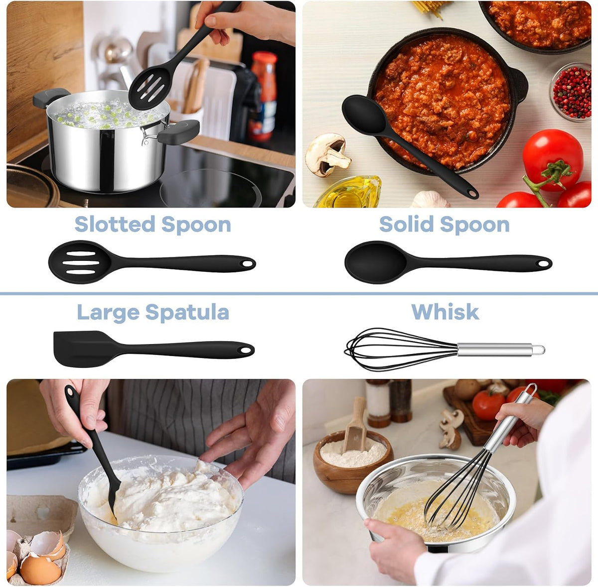 Silicone Cooking Utensils Set, 8 PCS Kitchen Utensils Set, Black