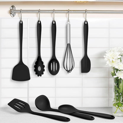 Silicone Cooking Utensils Set, 8 PCS Kitchen Utensils Set, Black