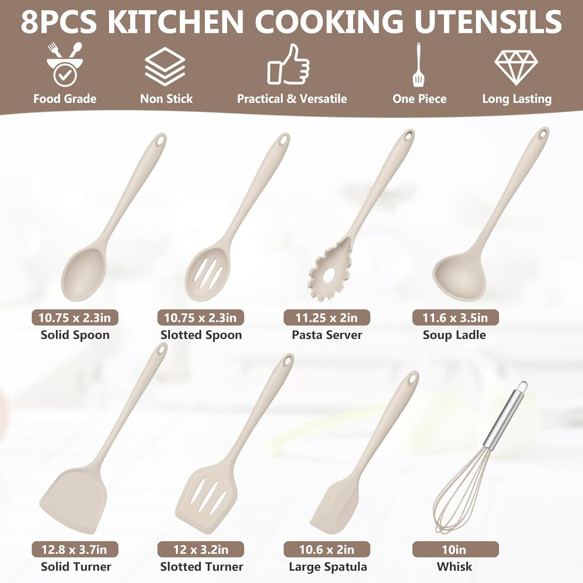 Silicone Cooking Utensils Set, 8 PCS Kitchen Utensils Set, Black