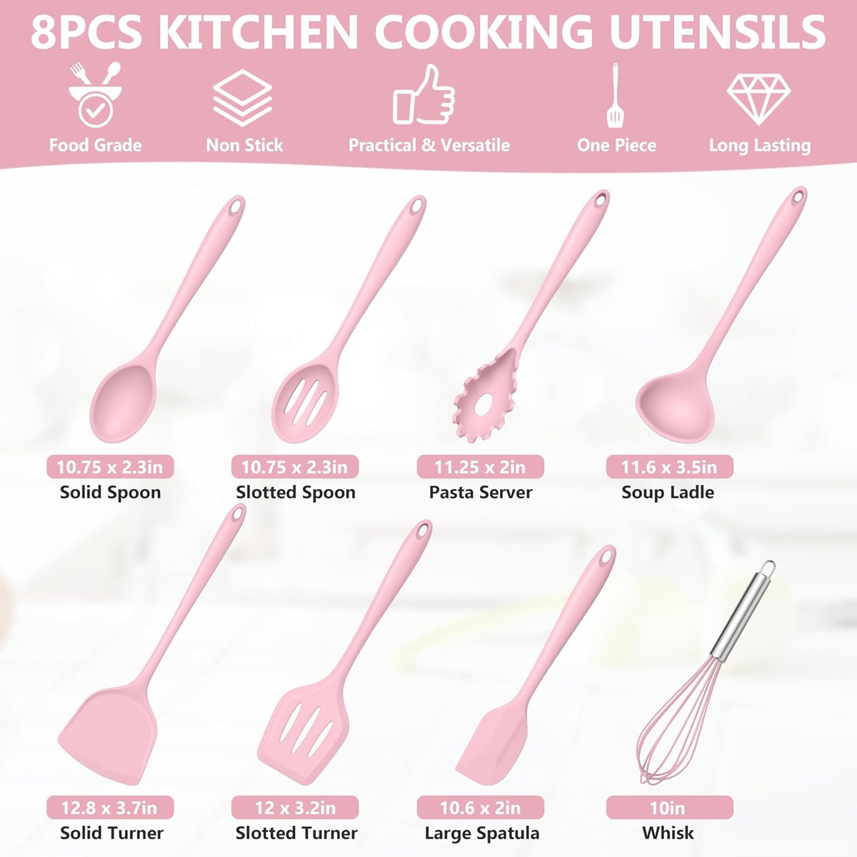 Silicone Cooking Utensils Set, 8 PCS Kitchen Utensils Set, Black