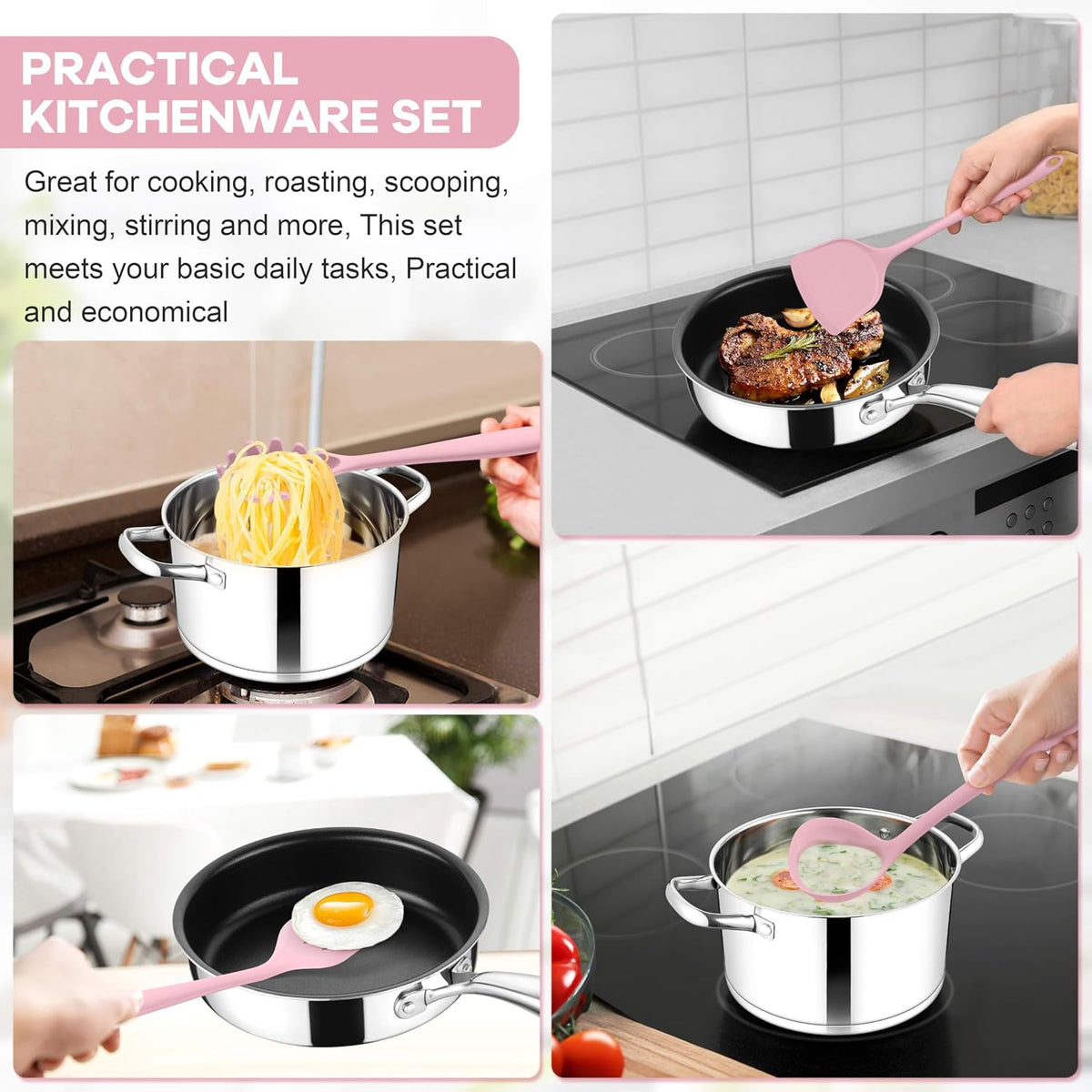Silicone Cooking Utensils Set, 8 PCS Kitchen Utensils Set, Black