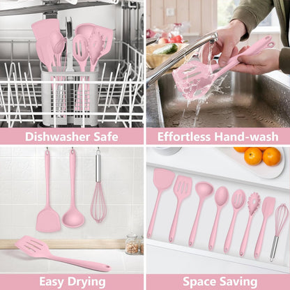 Silicone Cooking Utensils Set, 8 PCS Kitchen Utensils Set, Black
