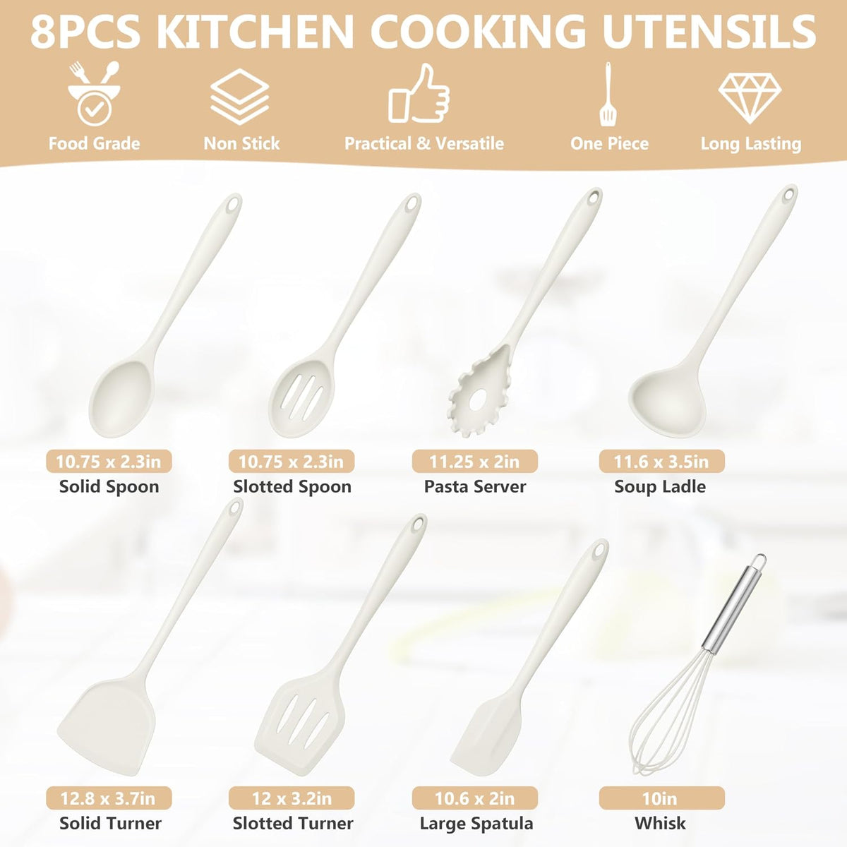 Silicone Cooking Utensils Set, 8 PCS Kitchen Utensils Set, Black