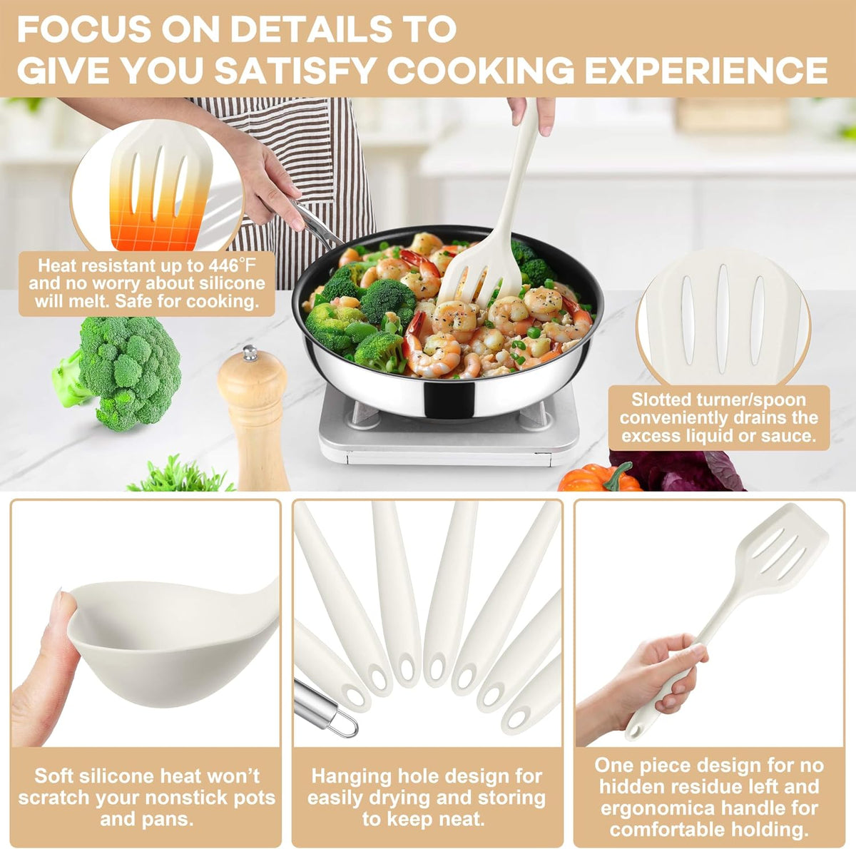 Silicone Cooking Utensils Set, 8 PCS Kitchen Utensils Set, Black
