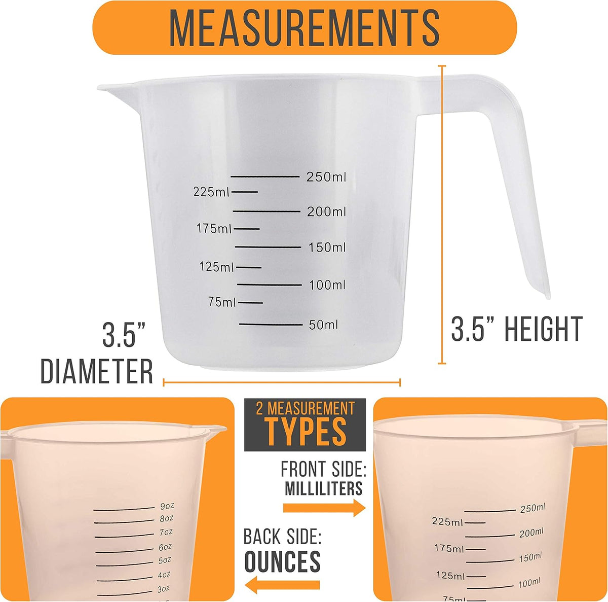 Plastic Measuring Cups with Handles - 8 oz (250 ml)