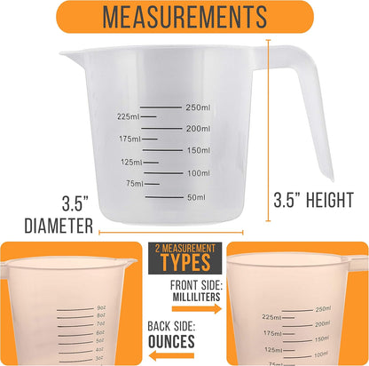 Plastic Measuring Cups with Handles - 8 oz (250 ml)
