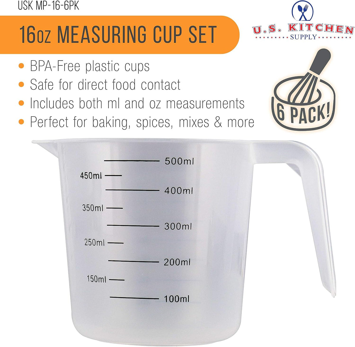 Plastic Measuring Cups with Handles - 8 oz (250 ml)