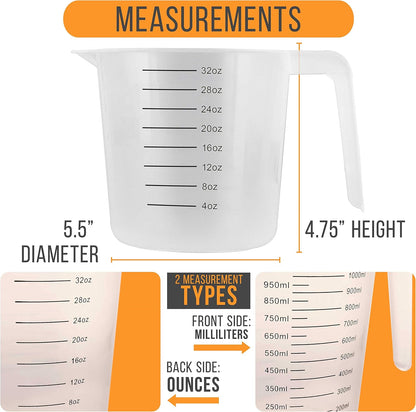 Plastic Measuring Cups with Handles - 8 oz (250 ml)