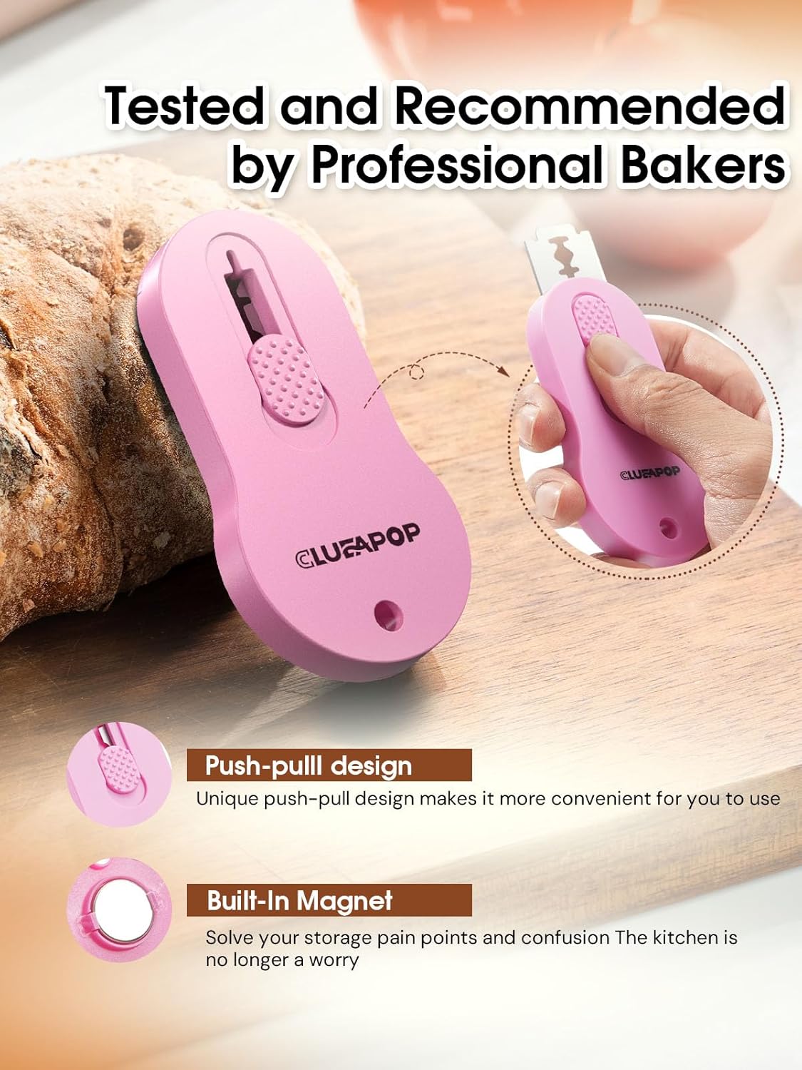 Bread Lame Sourdough Scoring Tool with Extractable & Magnetic, Bread Scoring Tool with 5 Retractable Razor Blades & Pan Scraper, Push-Pull Safety Design, Sourdough Scorer Tool for Dough Baking