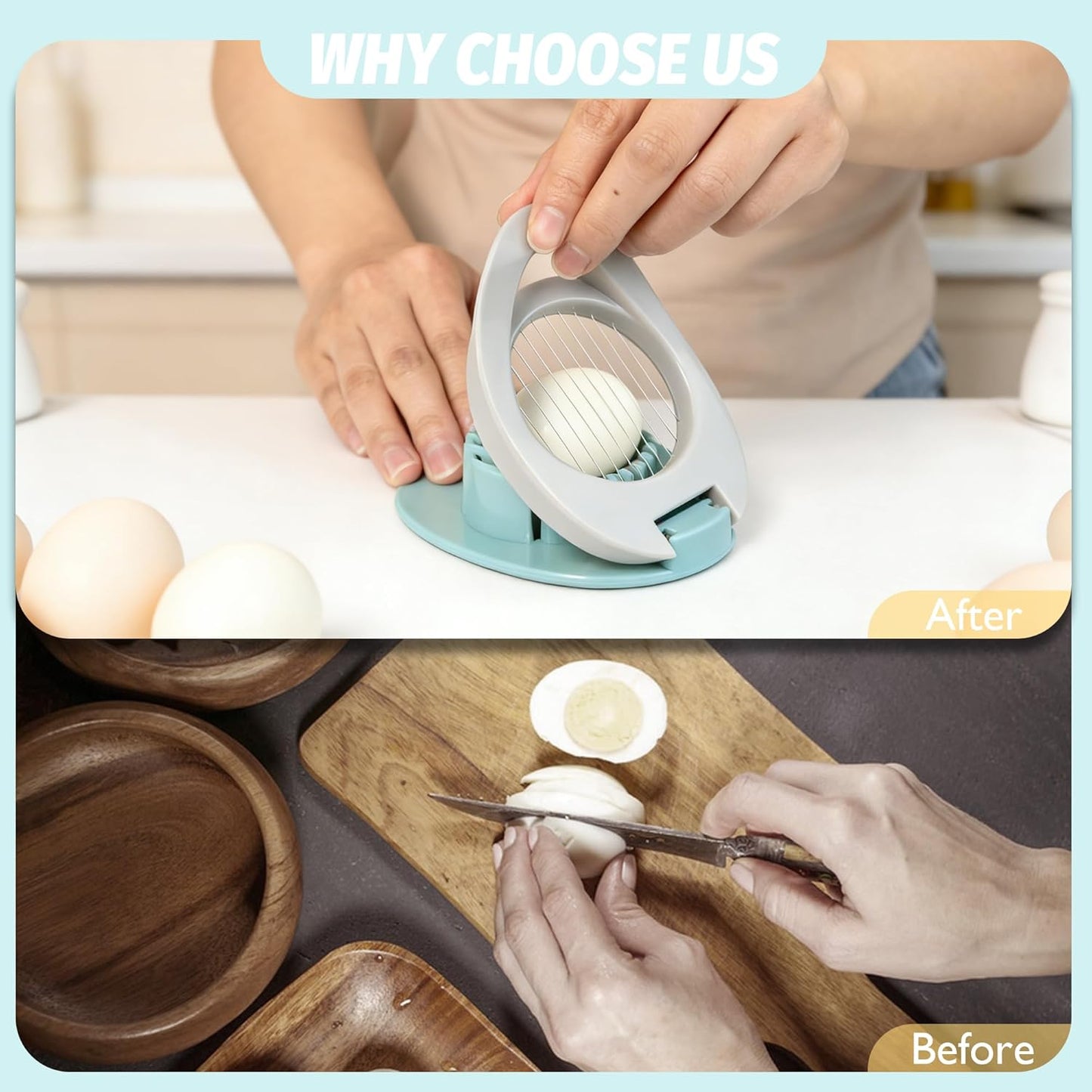 Egg Slicer Easy to Clean Egg Cutter with Stainless Steel Wire for Kitchen Soft Fruit, Strawberrys kiwis Sandwiches Salads