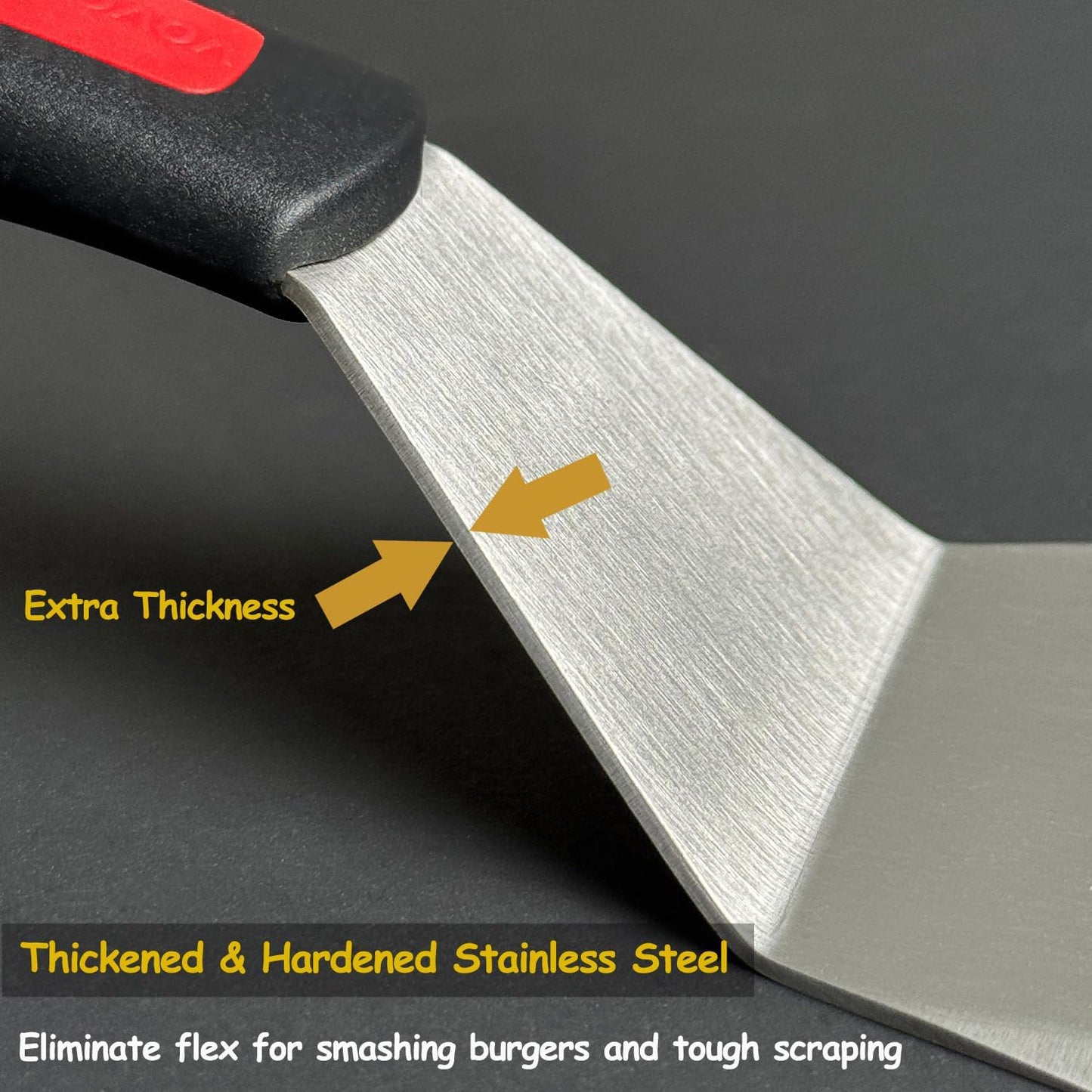 Stainless Steel Spatula Set with Heat Resistant Silicone Handle, Metal Spatulas For Kitchen Use, Thickened Smash Burger Spatula, Fish Flipper, Bench Scraper